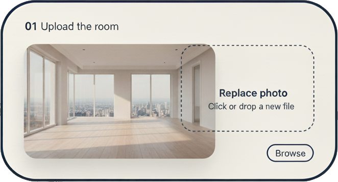 A modern kitchen with white cabinets and a dark backsplash before staging.