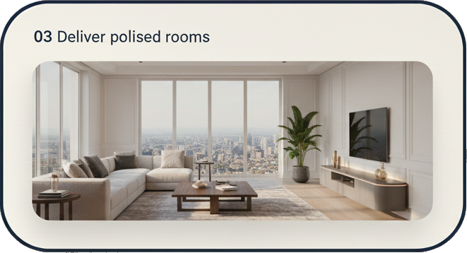 A polished living room showing the final AI-staged result.